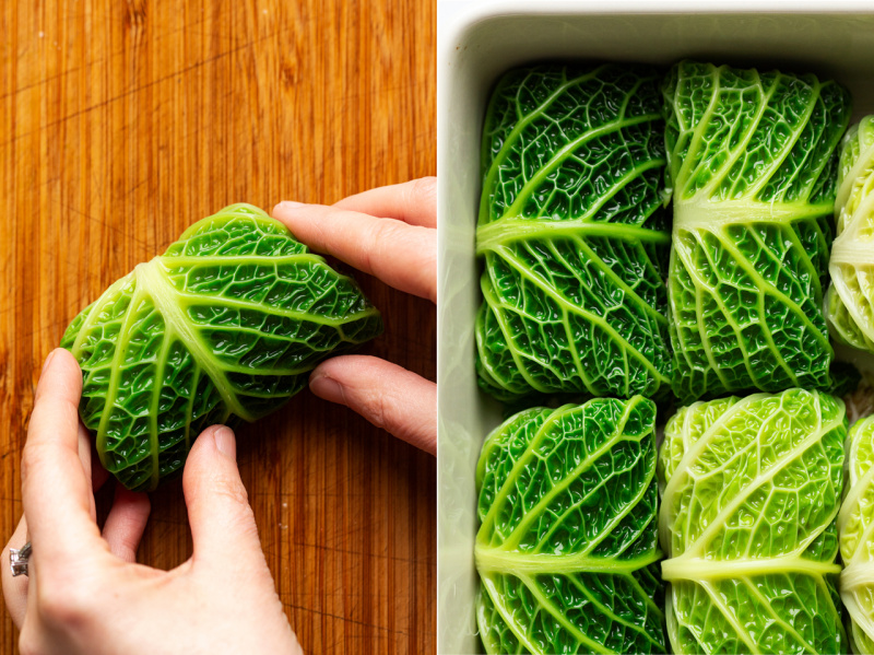 vegan cabbage rolls rolling