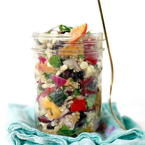 Quinoa Salad with Avocado, Beans, Corn, and Peaches