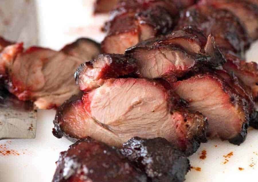 Close up of Char Siu (Chinese Barbecue Pork) slices.