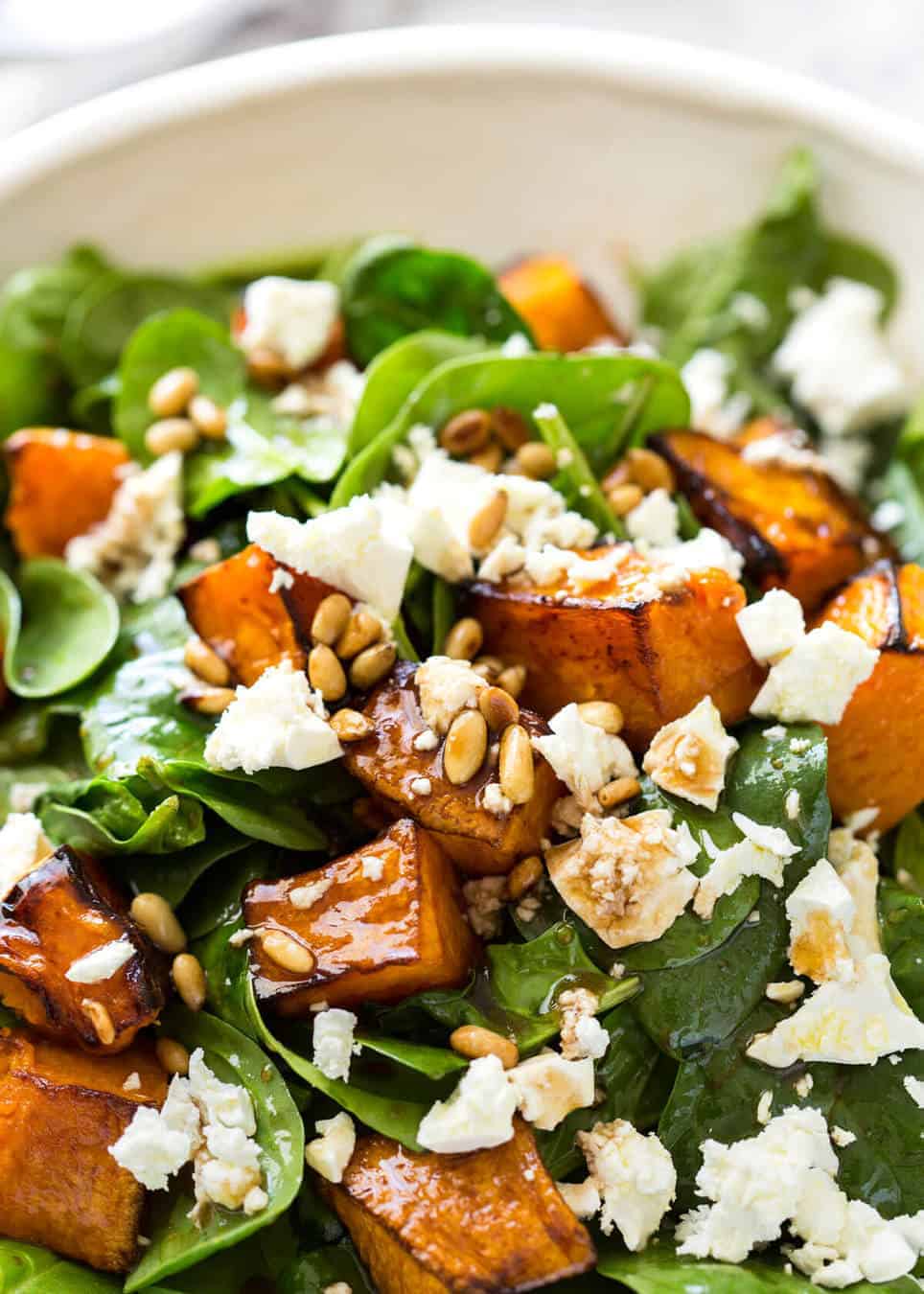 This Roast Pumpkin, Spinach and Feta Salad with a Honey Balsamic Dressing is a magical combination. Terrific side or as a meal. www.recipetineats.com