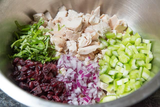 Chicken Cranberry Salad - Ingredients with Celery, Basil, Onion