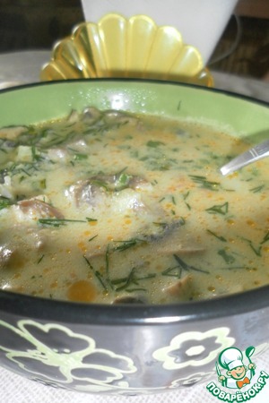 Рецепт: Сырный суп с шампиньонами и курицей