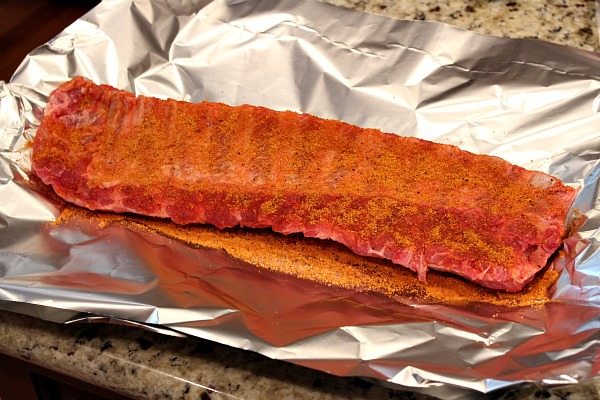 ribs with rub on a sheet of foil